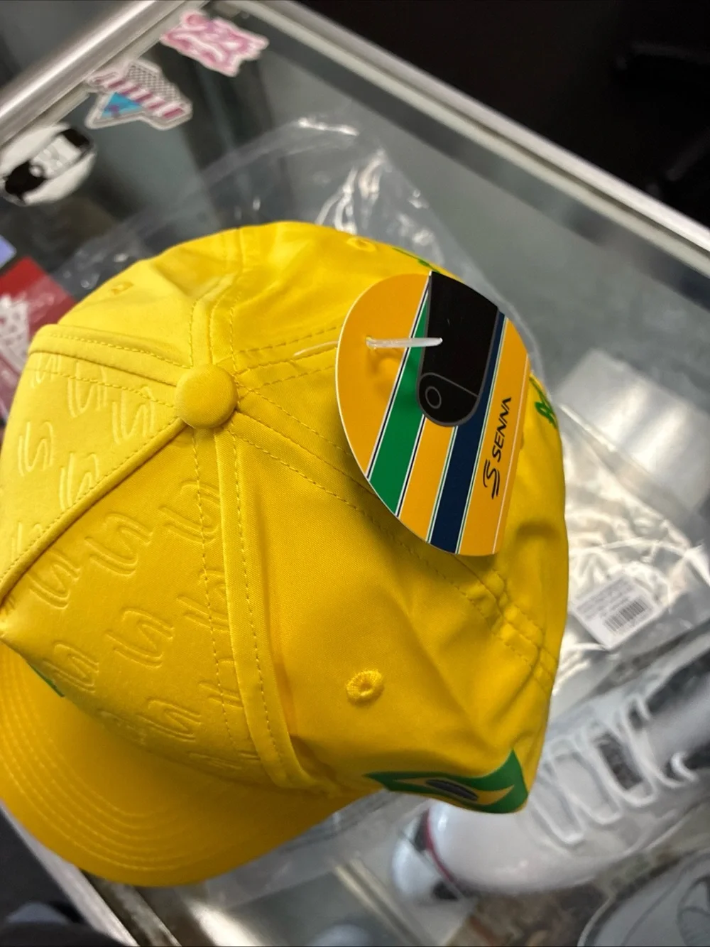 Ayrton Senna Debossed Logo Baseball Cap New NWT Rare OSFM Yellow